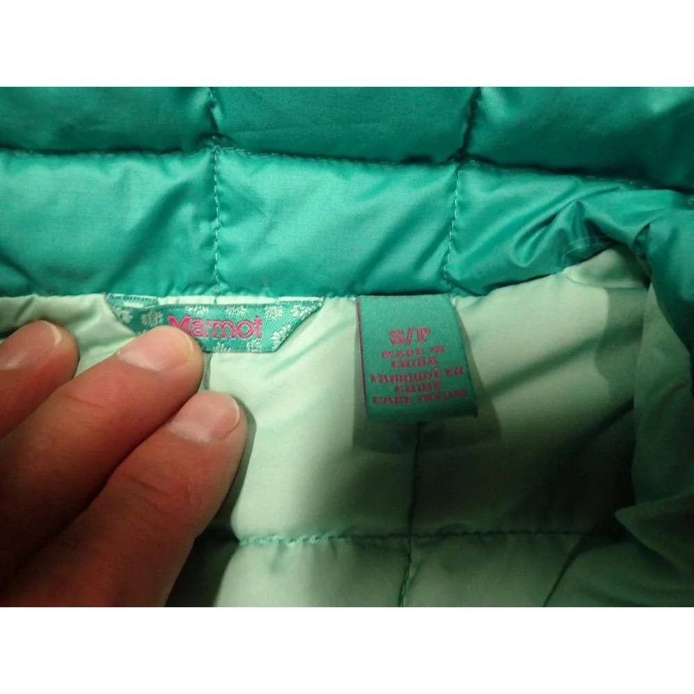 Marmot‎ Puffer Vest Girls Size Small Teal Blue Excellent Quilted Full Zip